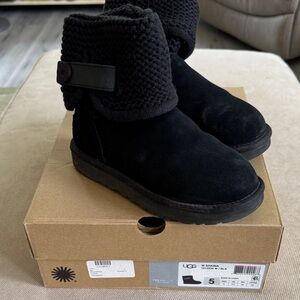 UGG Women's Black Suede Boots with Knit Cuff